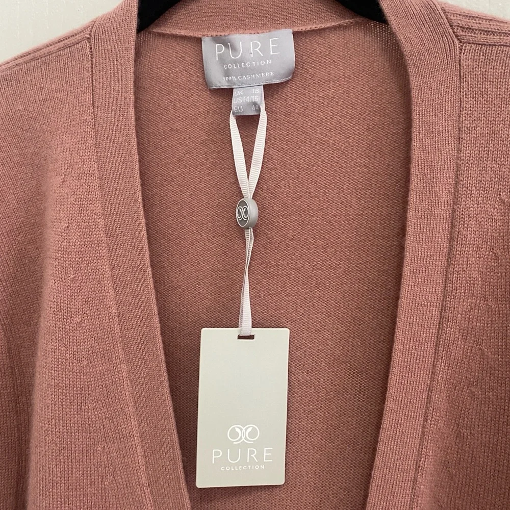 NWT Pure Collection 100% Cashmere Dusty Rose Cardigan Sweater Size 14-16 - Picture 4 of 10